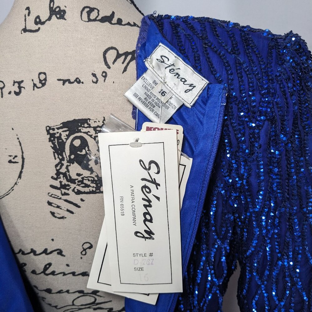 NWT STENAY Blue 100% Silk Sequined Formal Holiday Evening Dress Classy 16 - Picture 10 of 15